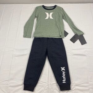 Hurley 2 Piece Set Boys 3T Green Gray Long Sleeve Sweatpants Joggers NWT